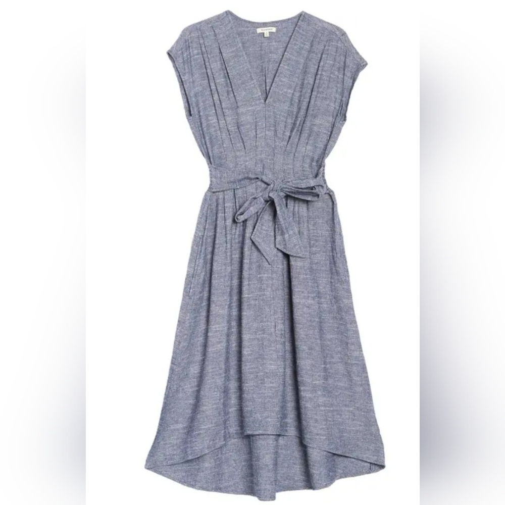 Max Studio V-neck Waist Tie Dress (cobblestone/ tan) read description - Picture 8 of 8